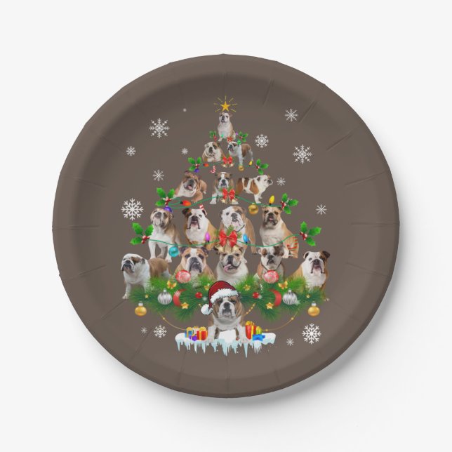 Dog Lovers | Bulldog Christmas Tree Ornaments Paper Plates (Front)