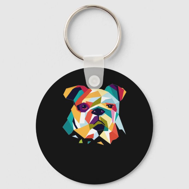 Dog Lovers | Bulldog Polygonal Abstract Graphic Keychain (Front)
