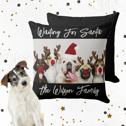 Dog Lovers Christmas Family Name Throw Pillow