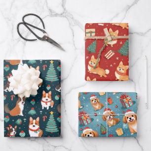 Dog Lovers Christmas Pattern Cute Holiday Corgi Wrapping Paper Sheets