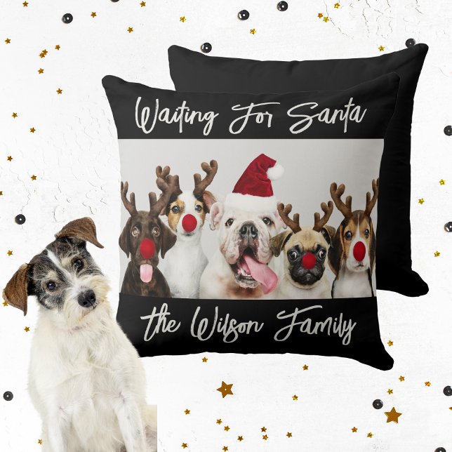 Dog Lovers Christmas Pillow with Family Name (Dog Lover's Christmas, Family Name Throw Pillow)