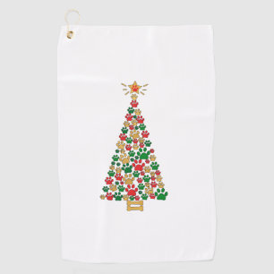 Dog Lovers Cute and Funny Dog Paws Prints Tree Chr Golf Towel