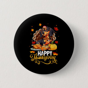 Dog Lovers Cute Dachshund Turkey Happy Thanksgivin Button