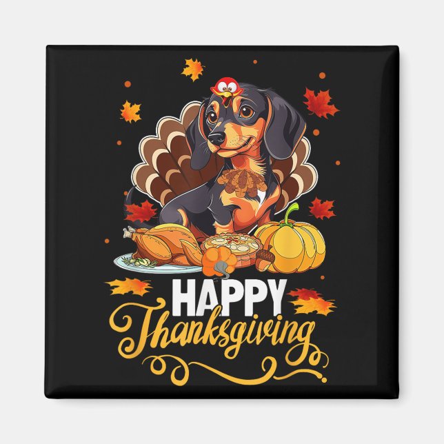 Dog Lovers Cute Dachshund Turkey Happy Thanksgivin Magnet (Front)