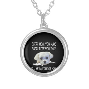 Dog Lovers   Cute Maltese Every Meal You Make Silver Plated Necklace