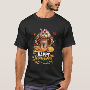 Dog Lovers Cute Poodle turkey Happy Thanksgiving T-Shirt