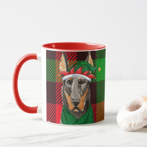 Dog Lovers Doberman and Plaid Holiday Mug