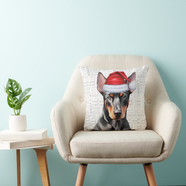 Dog Lover's Doberman Pinscher Christmas Throw Pillow (Chair)