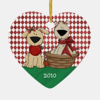 Dog Lovers First Christmas Together Personalized Ceramic Ornament by ornamentcentral at Zazzle