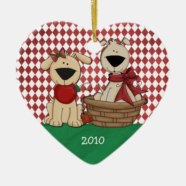 Dog Lovers First Christmas Together Personalized Ceramic Ornament (Front)