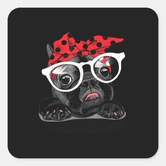 Dog Lovers | French Bulldog Portrait In A Headband Square Sticker (Front)