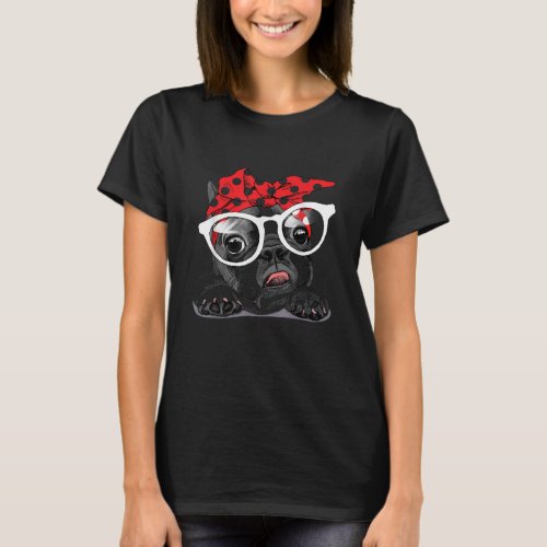 Dog Lovers  French Bulldog Portrait In A Headband T_Shirt