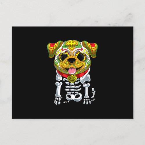 Dog Lovers   Funny Halloween With Bulldog Skull Holiday Postcard