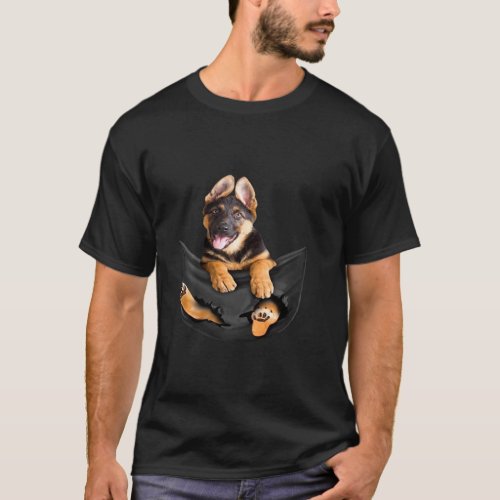 Dog Lovers German Shepherd In Pocket Funny Dog Fac T_Shirt