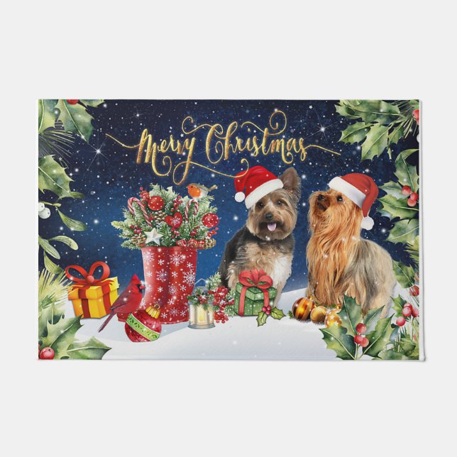 Dog Lovers Gift, Holiday Doormat, Winter Decor Doormat (Front)