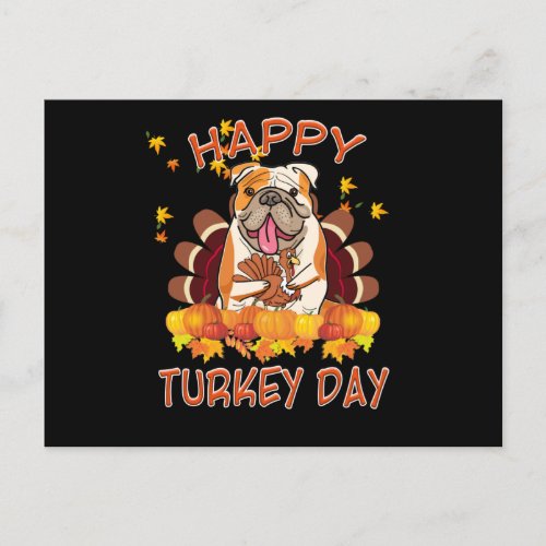 Dog Lovers  Happy Turkey Day Funny Bulldog Holiday Postcard