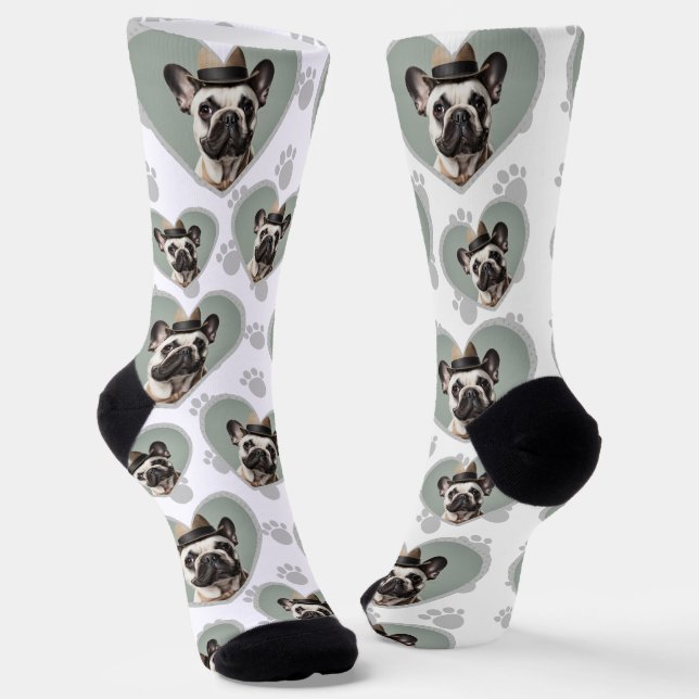 Dog Lovers Heart Frame One Photo Fun Pet Socks (Angled)