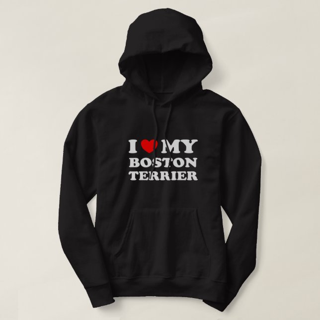 Dog Lovers Heart I Love My Boston Terrier Hoodie (Design Front)