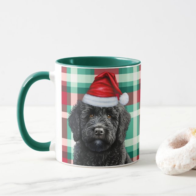 Dog Lover's Labradoodle Red Green Holiday Plaid Mug (With Donut)