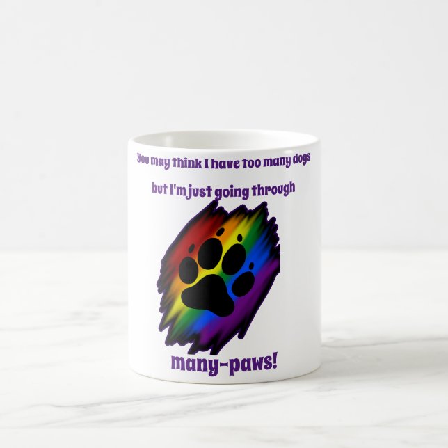 Dog lover's mug woman many paws rainbow pawprint (Center)