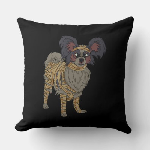 Dog Lovers  Papillon Dog Mummy Halloween Throw Pillow