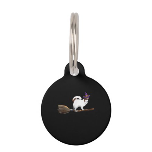 Dog Lovers  Papillon Witch On Broom Halloween Pet ID Tag