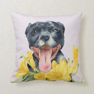 Dog Lovers, Pit Bull Dog, Watercolor Throw Pillow