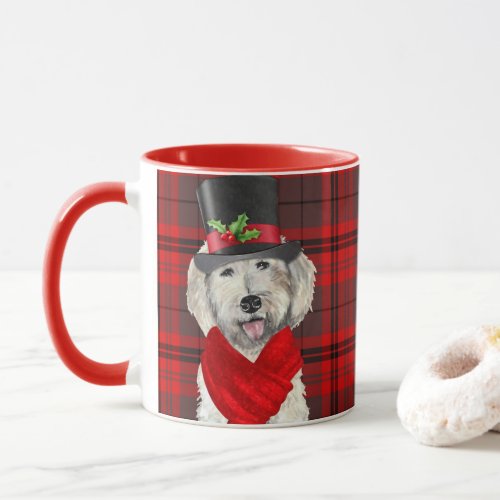 Dog Lovers Plaid Yellow Labradoodle Holiday Mug