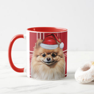 Dog Lover's Pomeranian Holiday Red Plaid Mug