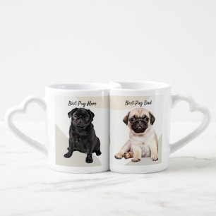 Dog Lovers Pug Best Mom, Best Dad  Coffee Mug Set