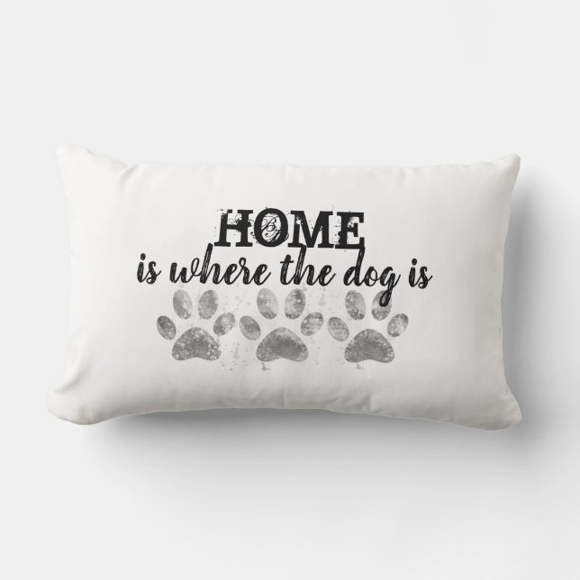 dog lovers quote paw print black and white lumbar pillow (Front)