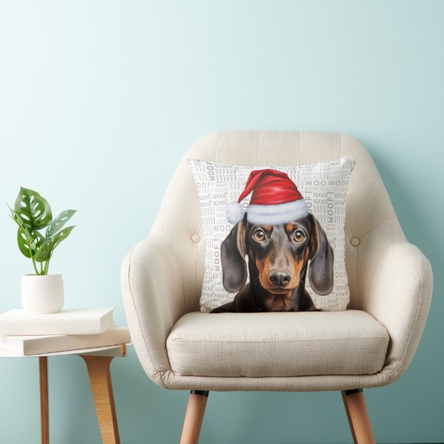 Dog Lover's Smooth Coat Dachshund Christmas Throw Pillow (Chair)