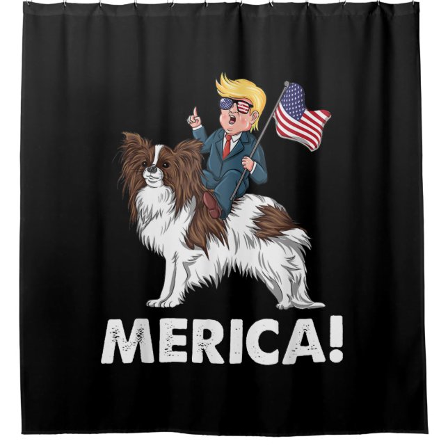 Dog Lovers | Trump Riding Papillon Merica Shower Curtain (Front)