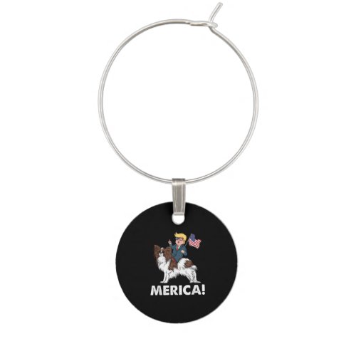 Dog Lovers  Trump Riding Papillon Merica Wine Charm