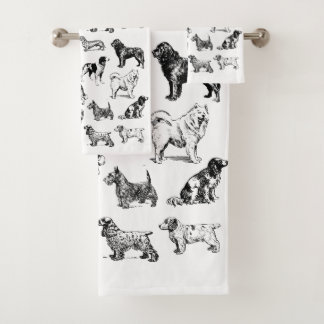 Dog Lover's Vintage Black & White Various Breeds Bath Towel Set