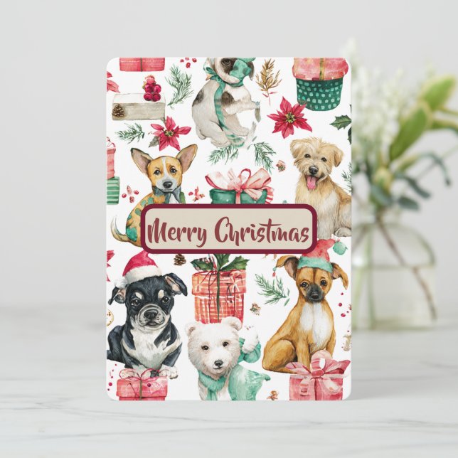 Dog Lovers’ Xmas Card – Magical Watercolor Cheer (Standing Front)