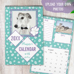 Dog lovers Your own photos Paws on teal Planner Calendar<br><div class="desc">🔹 12 month planner calendar with custom Greyhound dog photo on the cover which you could replace with your own (maybe a photo of your lovely dog!) Each page includes two customizable sections (to-do list with check-boxes and a section for notes) and a photo which you can also easily replace...</div>