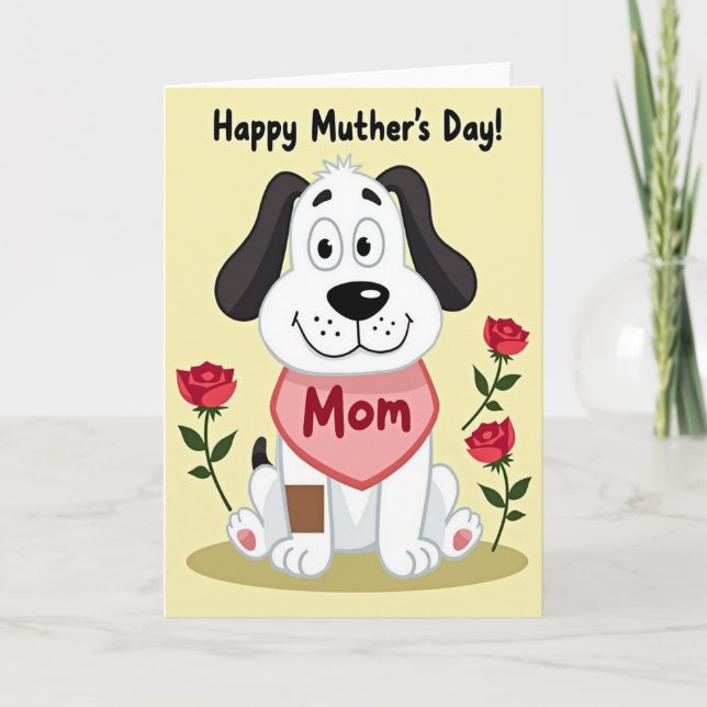 Dog Loves Mother Floral Day Card (Front)