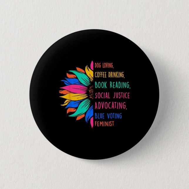Dog Loving Coffee Drinking Book Reading Social Jus Button (Front)