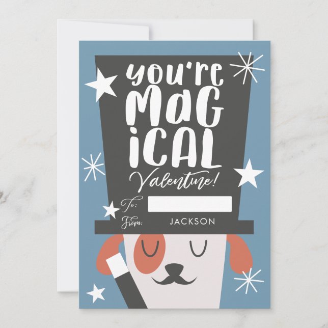 Dog Magician Kids Classroom Valentines Day Holiday Card (Front)