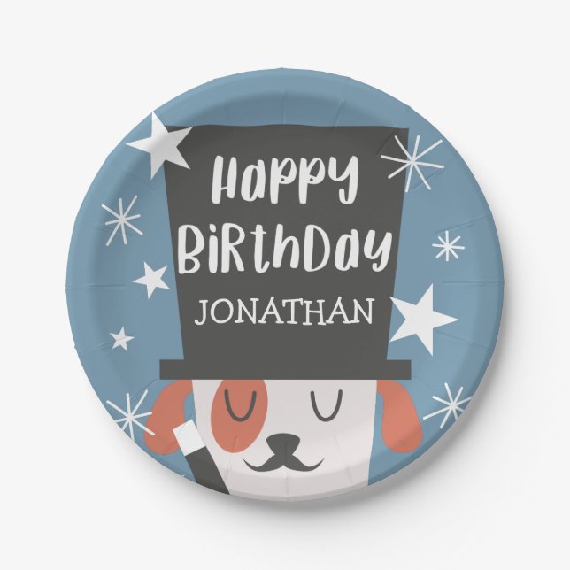 Dog Magician Magic Show Birthday Party Paper Plates (Front)