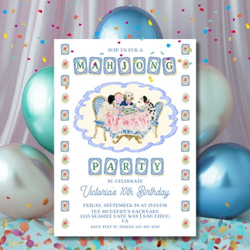 Dog Mahjong Game Birthday Party Invitation