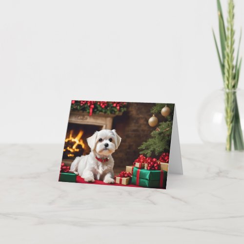 Dog Maltese Christmas Art Card