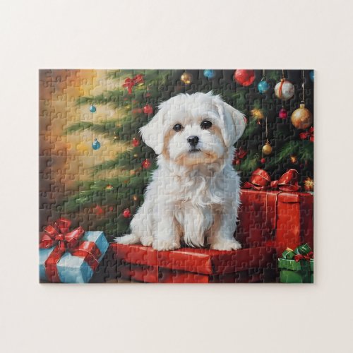 Dog Maltese Christmas Art Jigsaw Puzzle