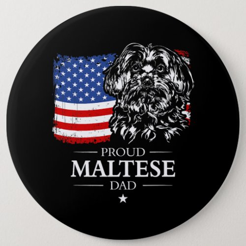 Dog Maltese Funny Proud Maltese Dad American Flag  Button