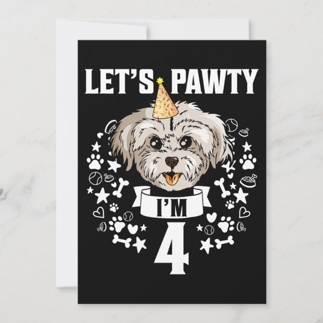 Dog Maltese Im 4 Maltese Dog 4th Birthday Invitation (Front)