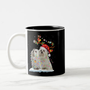 Dog Maltese Merry Christmas Maltese Santa Hat Ligh Two-Tone Coffee Mug