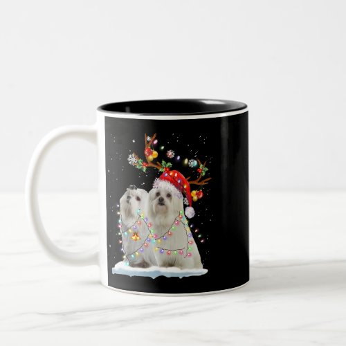 Dog Maltese Merry Christmas Maltese Santa Hat Ligh Two_Tone Coffee Mug