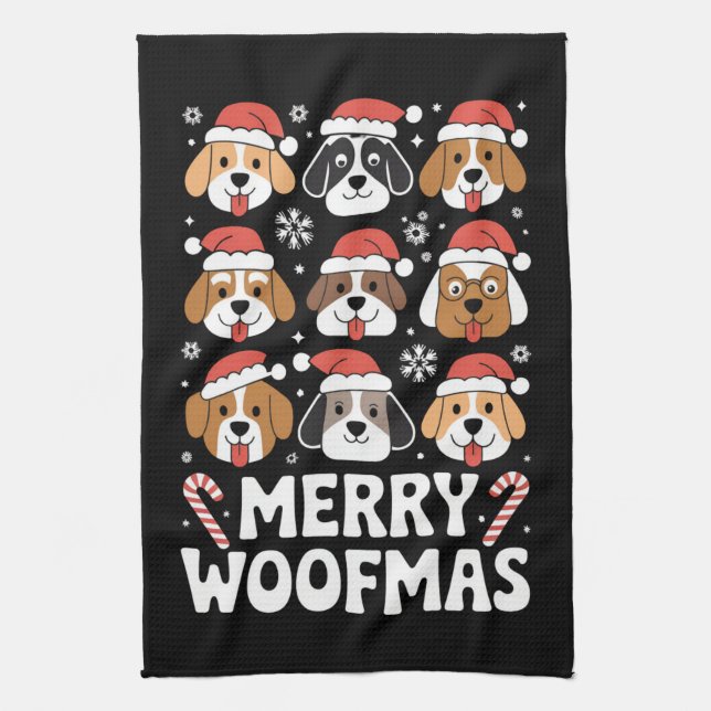Dog Mama Christmas Merry Woofmas Dog Lover  Kitchen Towel (Vertical)