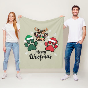 Dog Mama Christmas Merry Woofmas Dog Lover Xmas Fleece Blanket